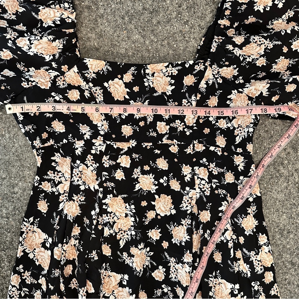 River Island Black Floral Puff Sleeve Maxi Dress,Square Neck Cottagecore Size 10 - Picture 13 of 16